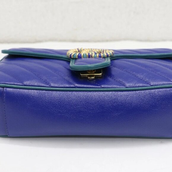 Gucci GG Marmont Small Shoulder Bag Blue Matelassé Leather - Picture 13 of 13